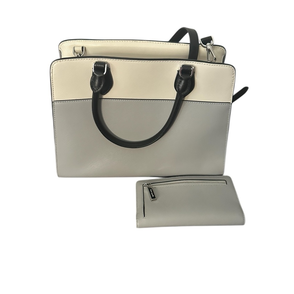 Kate Spade Madison Colorblock Medium Satchel & Wallet Set Platinum Grey Ivory - Picture 5 of 10